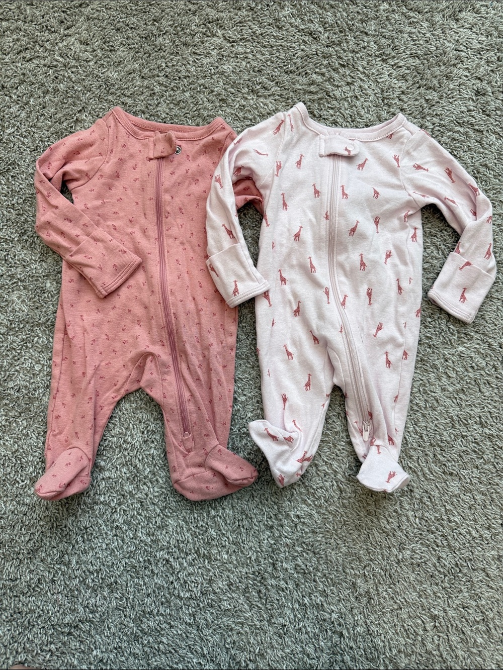 Carter's Pink & Light Pink Giraffe Print Footie Sleepers - Pack of 2